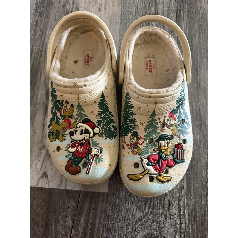 Disney Mickey Donald Duck Christmas Holiday Fleece Lined CROCS Adult M/6 - W/8